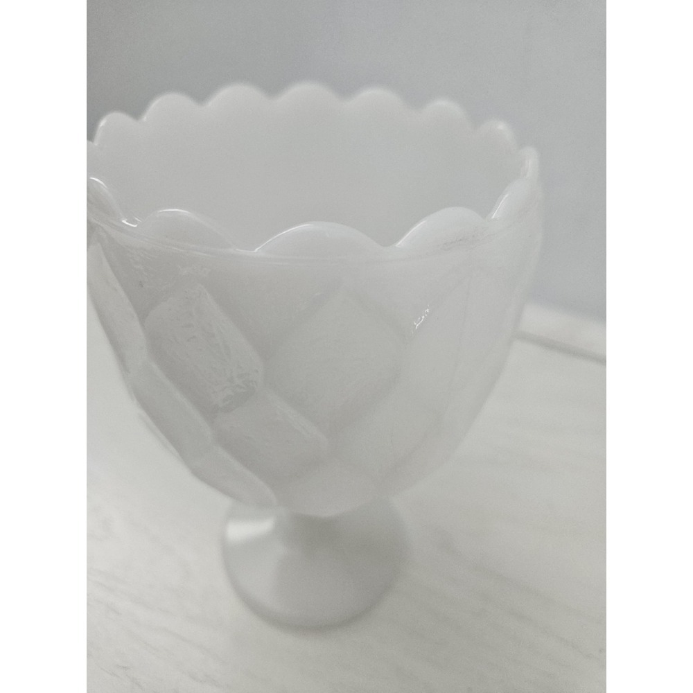Vintage Anchor Hocking Textured Diamond Pattern White Milk Glass Stemmed Chalice - Picture 3 of 10